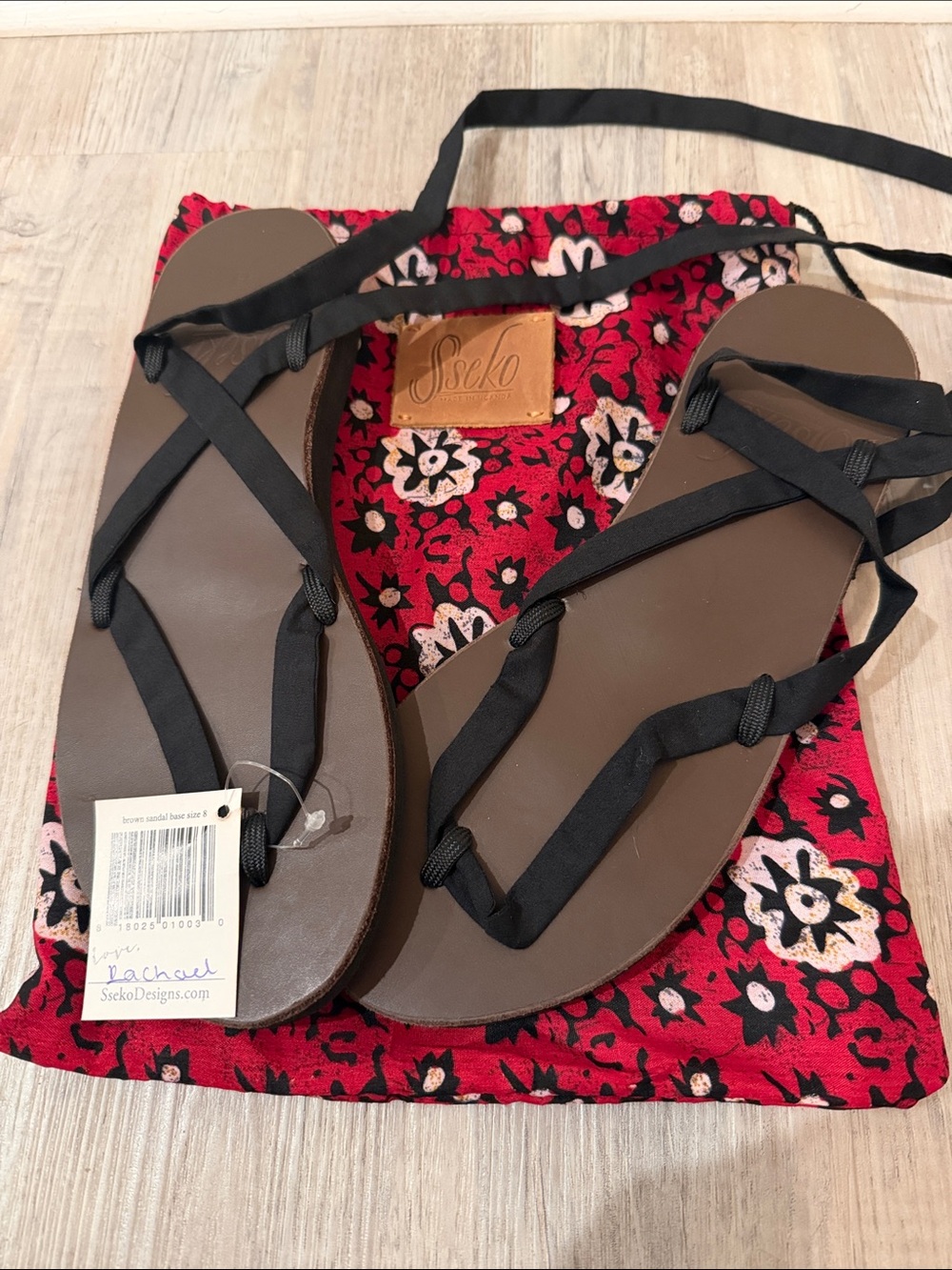 Sseko Black Wrap Sandals with Brown Footbed
